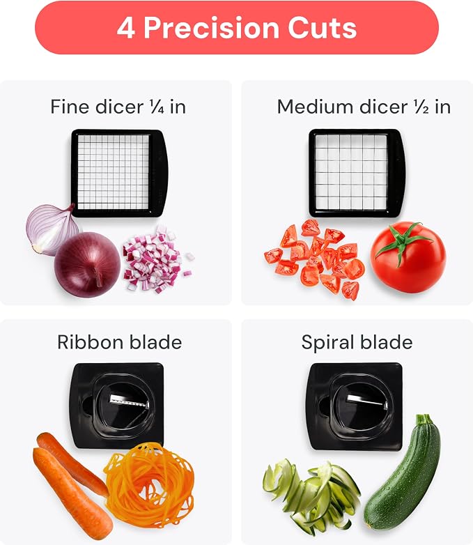 Fullstar Pro Original Vegetable Chopper & Spiralizer, All-in-1 Kitchen Tool Multi-Blade Veggie Chopper, 5-Cup Container Onion & Food Cutter Dicer Spiralizer Dishwasher Safe Kitchen Gadgets & Essentials