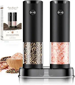 Electric Salt and Pepper Grinder Set Automatic Battery Pepper Mill Shakers Adjustable Coarseness Upgraded Larger Capacity with Led Home and Kitchen Appliances White Elephant Gifts for Women Men