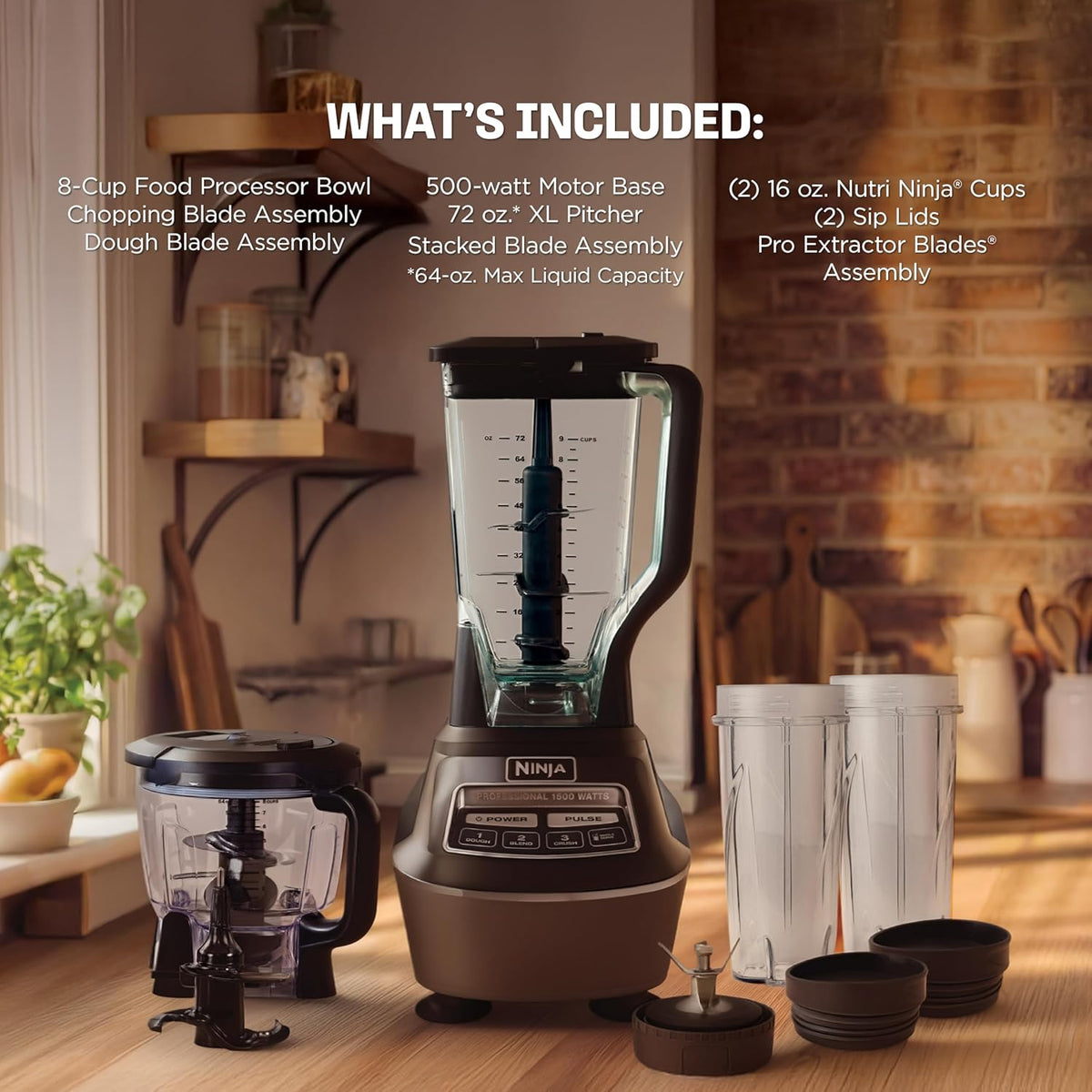 Ninja Kitchen System Pro, 1500W, 72oz Pitcher, 8-Cup, Black, BL770 | 1500W all-in-one blends smoothies, processes salsa & dough. 72-oz pitcher, 8-cup...