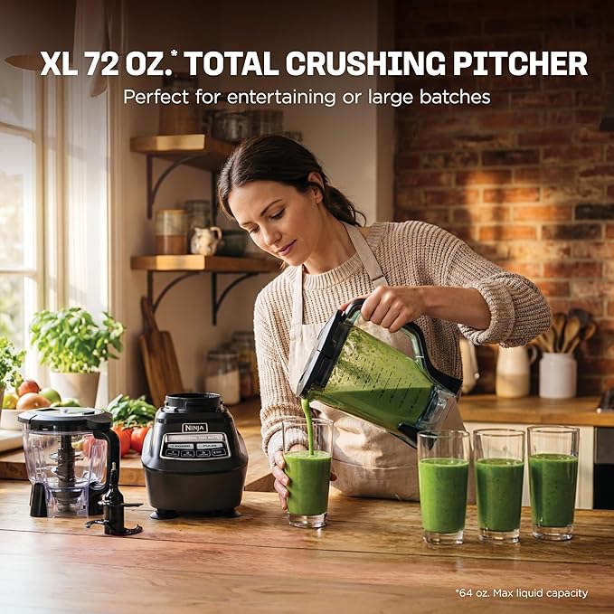 Ninja Kitchen System Pro, 1500W, 72oz Pitcher, 8-Cup, Black, BL770 | 1500W all-in-one blends smoothies, processes salsa & dough. 72-oz pitcher, 8-cup...