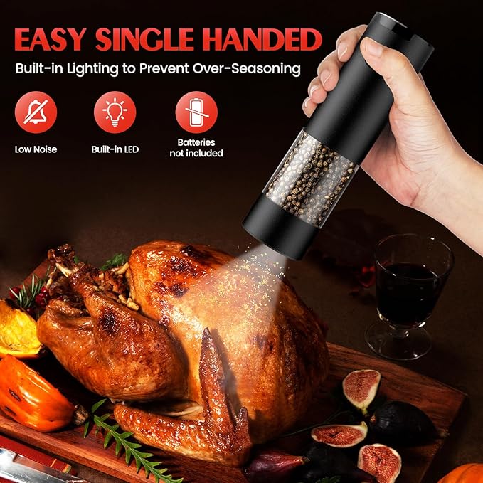 Electric Salt and Pepper Grinder Set Automatic Battery Pepper Mill Shakers Adjustable Coarseness Upgraded Larger Capacity with Led Home and Kitchen Appliances White Elephant Gifts for Women Men
