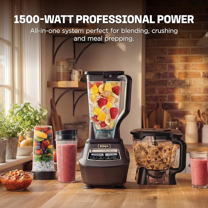 Ninja Kitchen System Pro, 1500W, 72oz Pitcher, 8-Cup, Black, BL770 | 1500W all-in-one blends smoothies, processes salsa & dough. 72-oz pitcher, 8-cup...